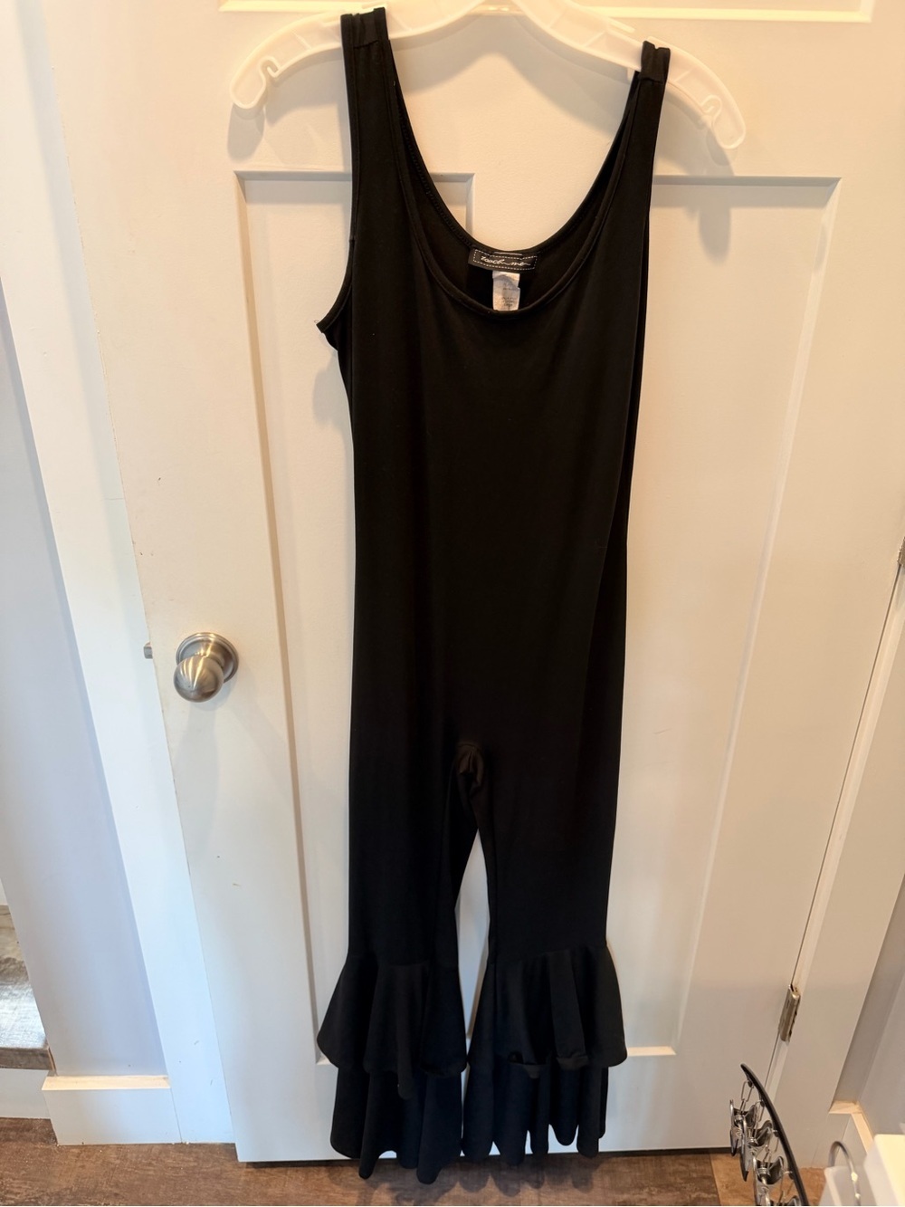 Touch Me Black Ruffle Hem Jumpsuit Large Sleeveless Wide Leg Made USA